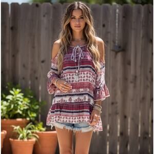 Boho Paisley Ruffle Tunic Blouse